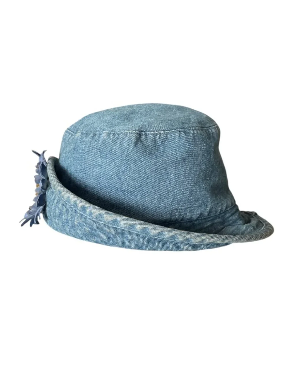 Vintage 90s Denim Bucket Hat w/ Blue Daisy Flower Accent, 100% Cotton - Picture 3 of 10